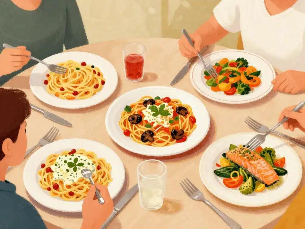 plats de fettucine servis avec sauces variées