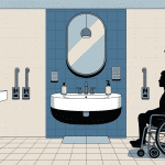 Illustration lavabo PMR suspendu avec espace libre