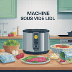 machine sous vide lidl entourée d'aliments emballés en cuisine familiale