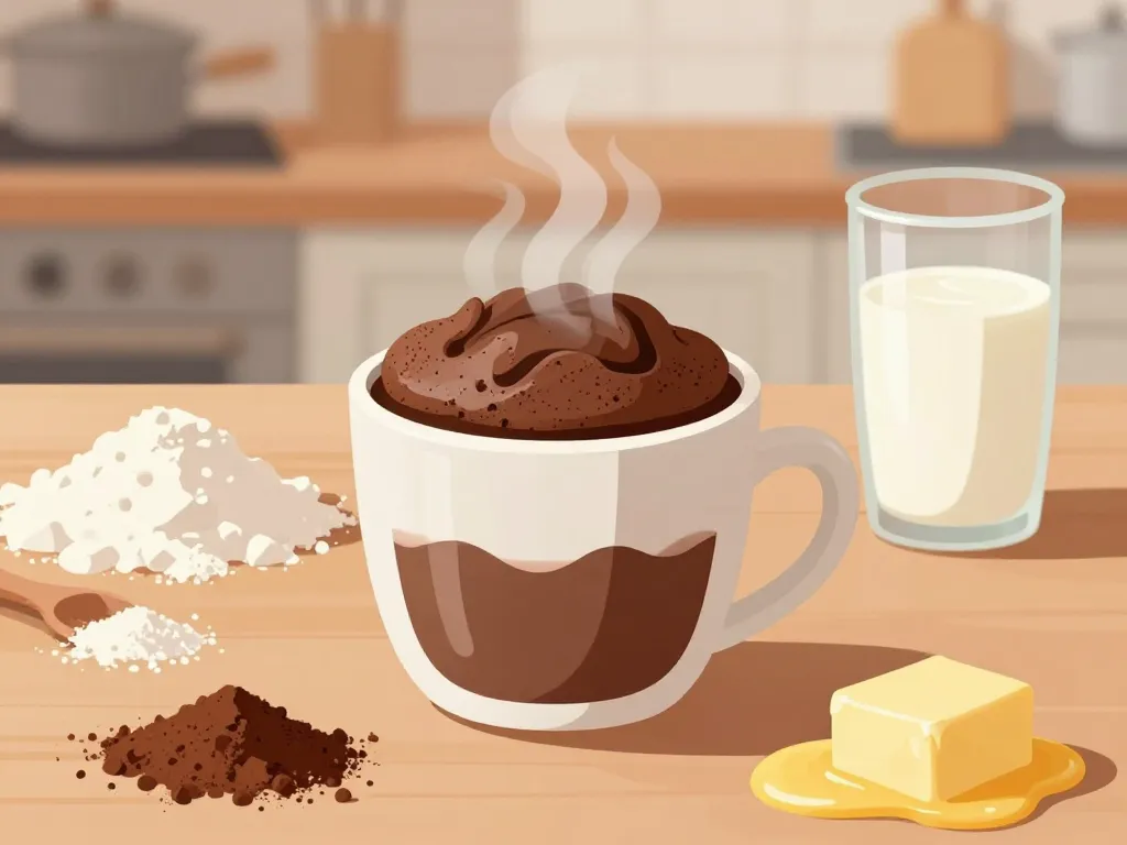 recette mug cake chocolat en poudre mug et ingrédients étape rapide