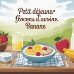 petit dejeuner flocon d avoine banane sur table rustique