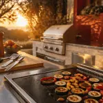 barbecue cuisine extérieure sur terrasse bois
