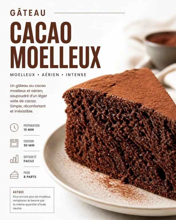 Gâteau au cacao moelleux et aérien fait maison