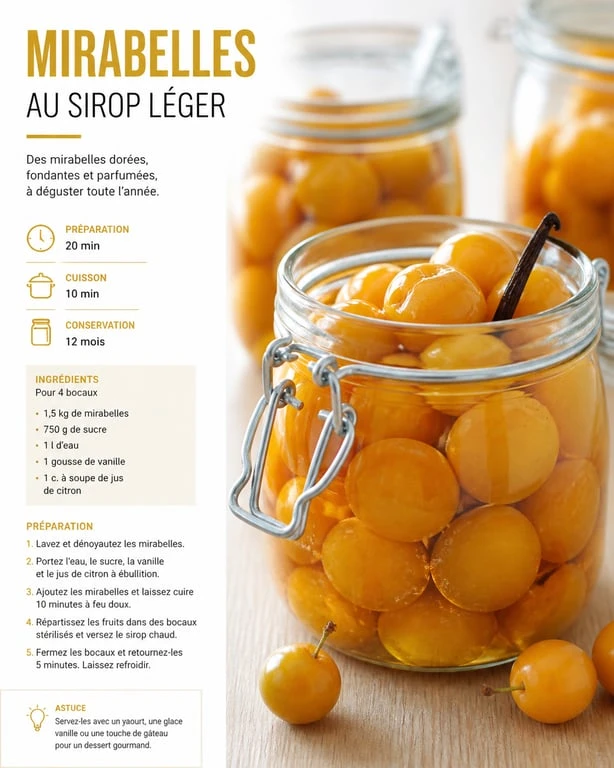 Bocaux de mirabelles au sirop faits maison