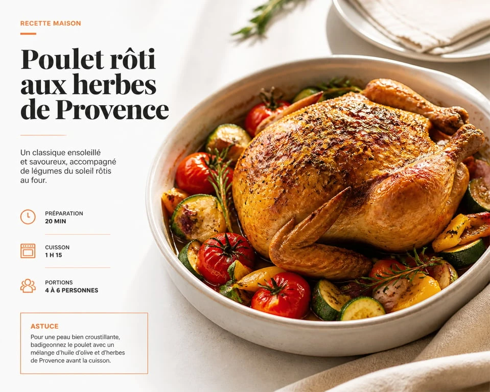 Poulet rôti aux herbes de Provence et légumes du soleil dans un plat
