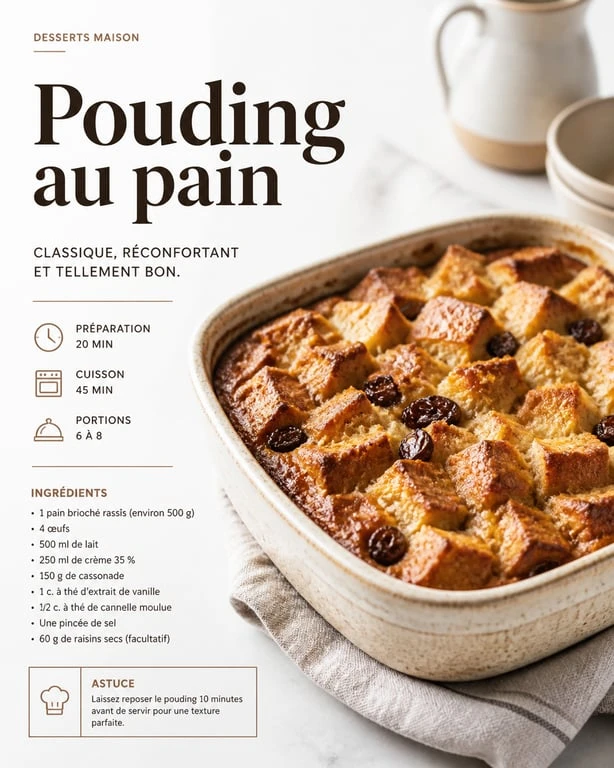 Pudding au chocolat réalisé avec des pains rassis, une recette anti-gaspi gourmande