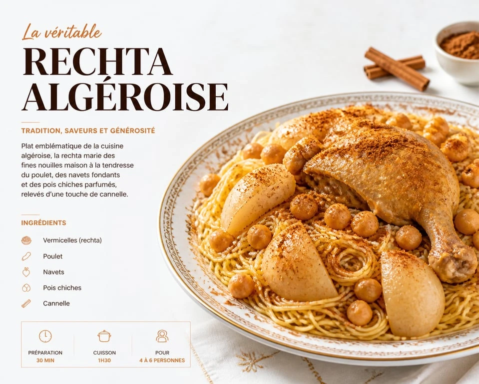 Recette rechta algéroise traditionnelle avec poulet et navets