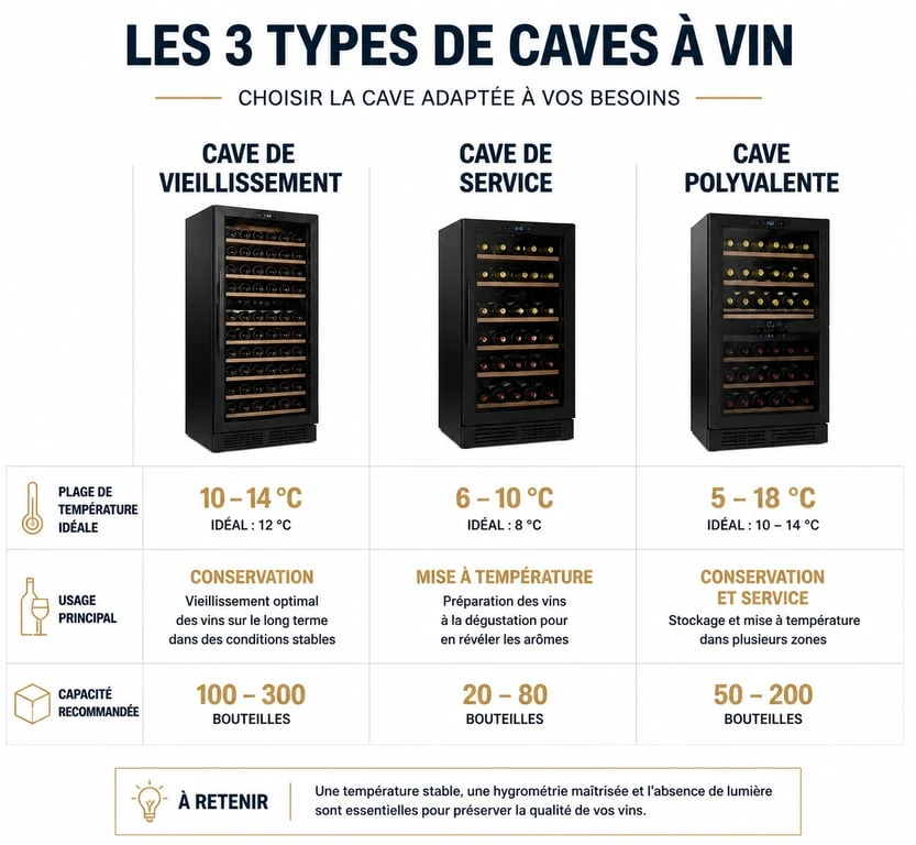 Infographie comparative des types de cave à vin pour bien choisir son équipement