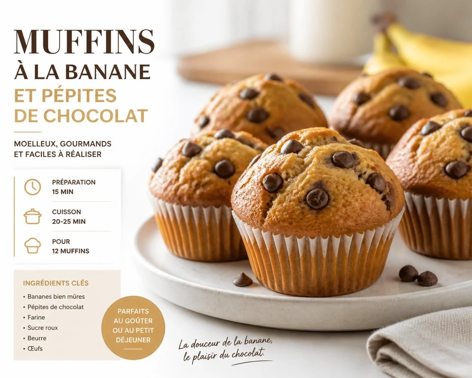 Muffins à la banane moelleux avec pépites de chocolat, recette maison