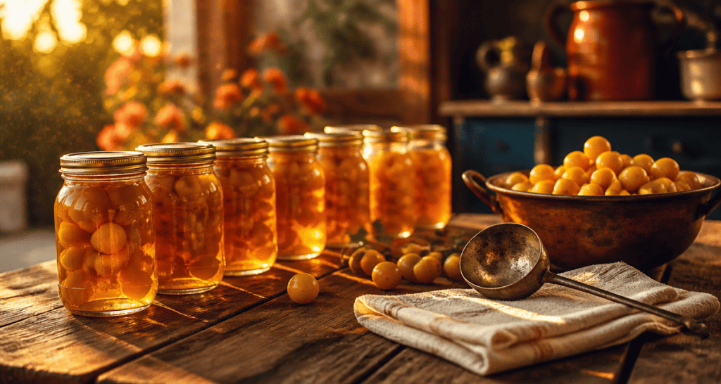 mirabelle au sirop sans stérilisation bocaux sur table