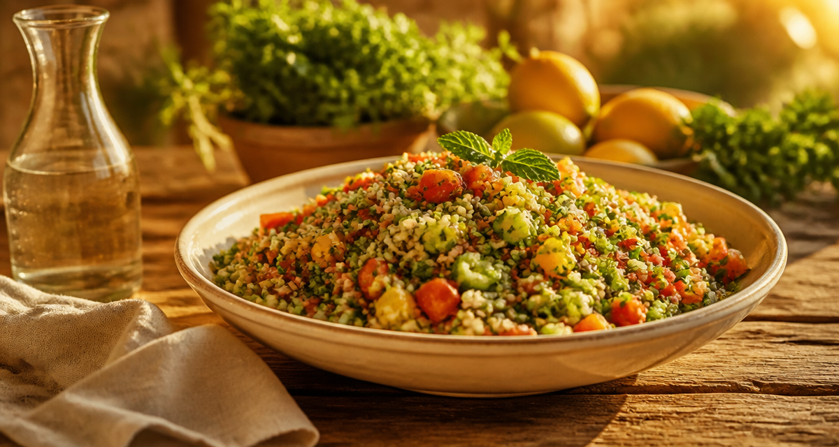 recette taboulé méditerranéen plat coloré sur table