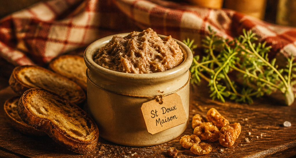 St Doux rillettes maison, pot et pain grillé