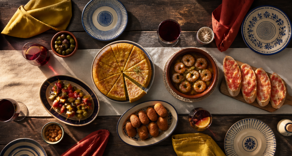 Tapas espagnols variés sur grande table