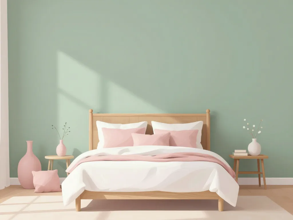 Décoration chambre vert sauge et rose adulte élégante