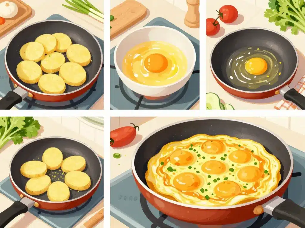 préparation omelette pomme de terre à la poêle