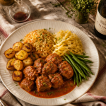 Accompagnement pour veau Marengo avec riz, tagliatelles, pommes de terre et légumes