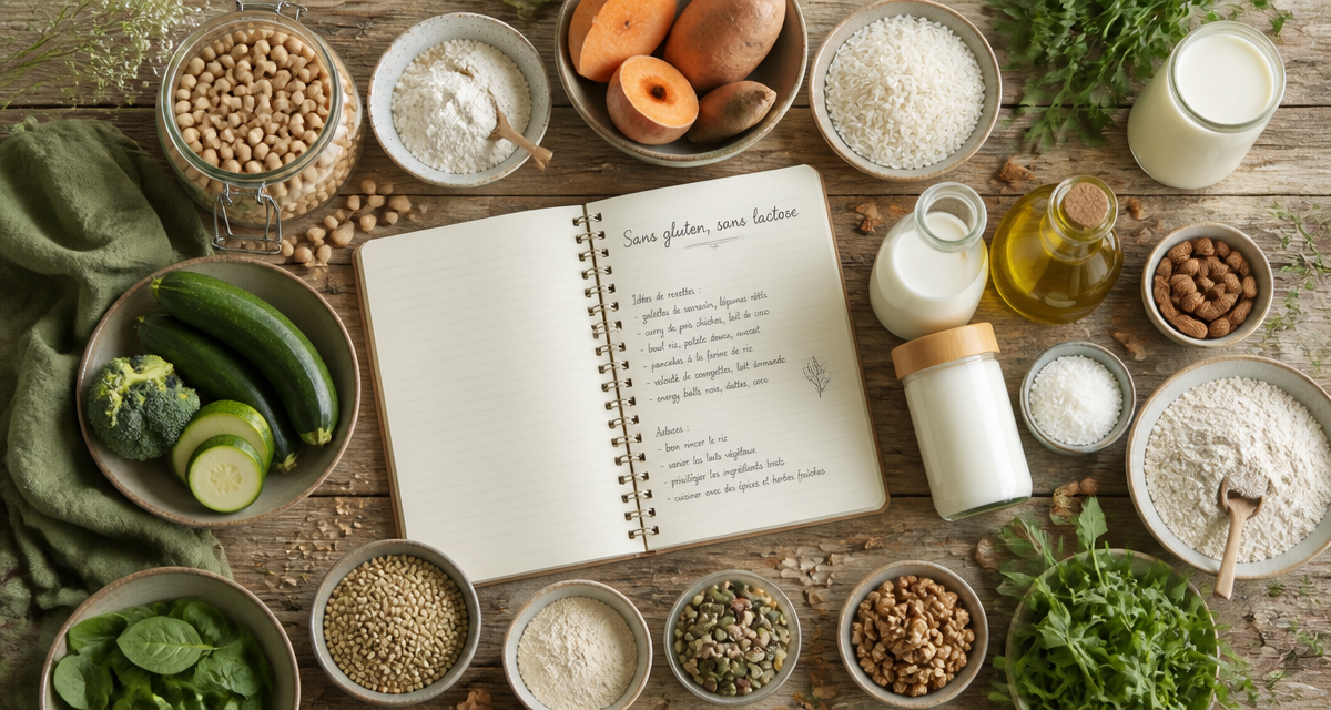 aliments sans gluten sans lactose sur table