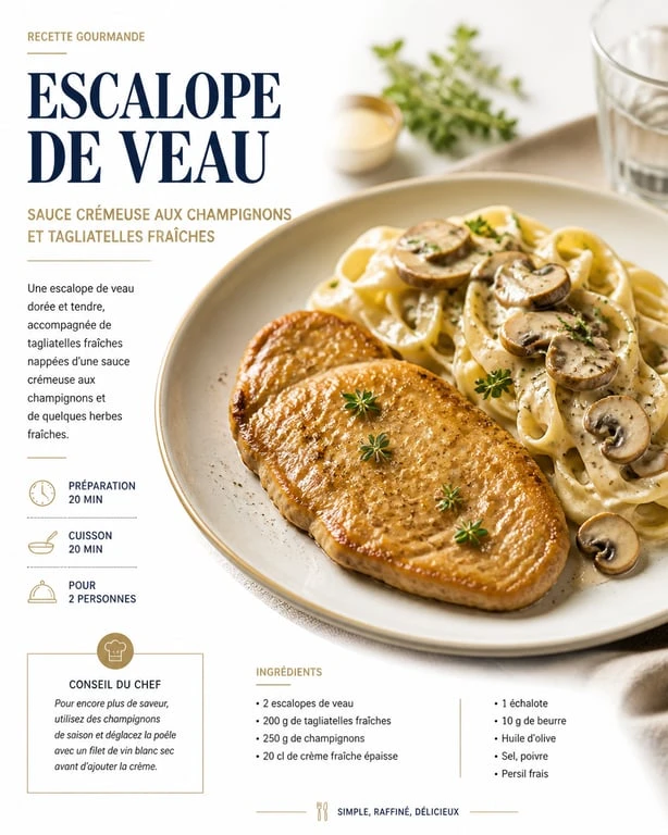 Escalope de veau à la crème et tagliatelles fraîches, idée d'accompagnement pour escalopes de veau
