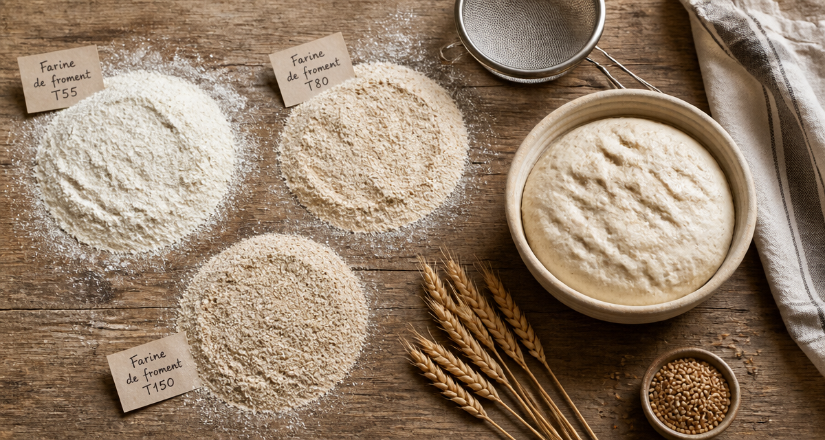 farine de froment et gluten sur table rustique