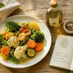 huile d'olive et hernie hiatale sur table rustique