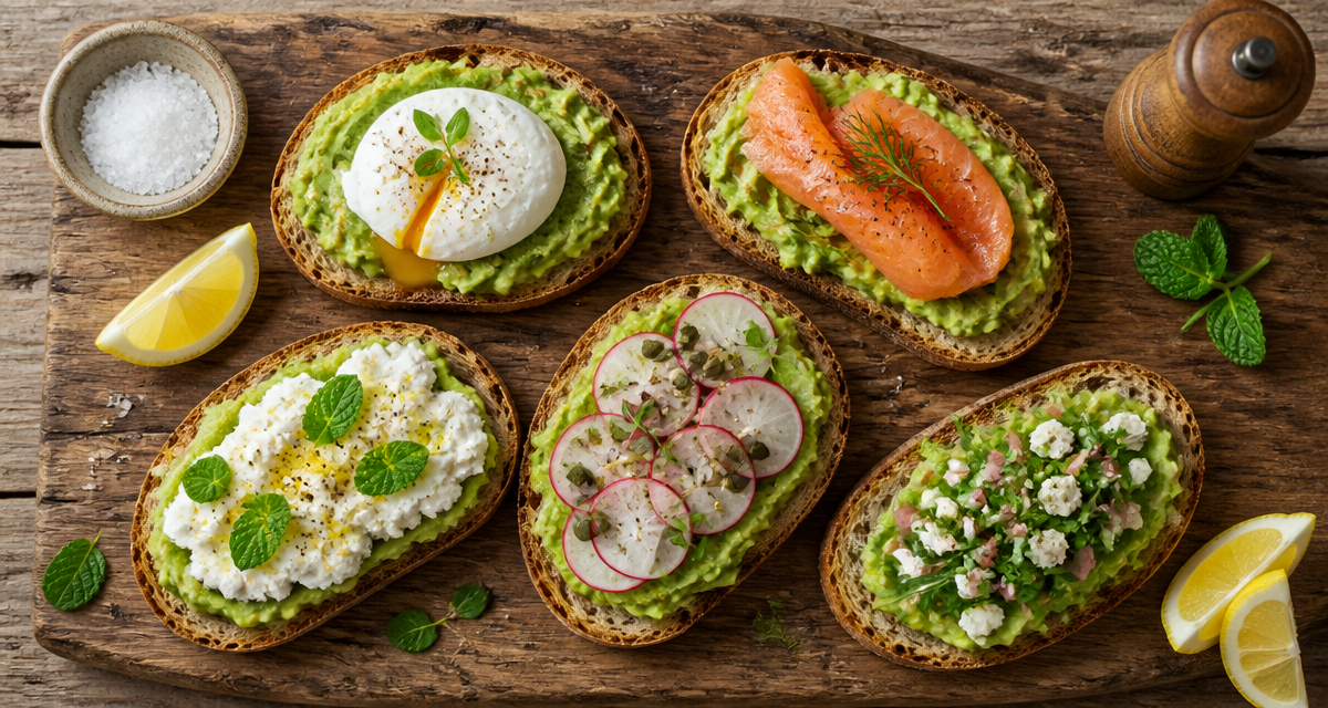 Recettes toast avocat sur planche en bois