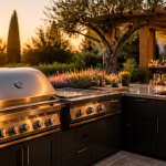 Barbecue cuisine extérieure avec plan de travail en granit