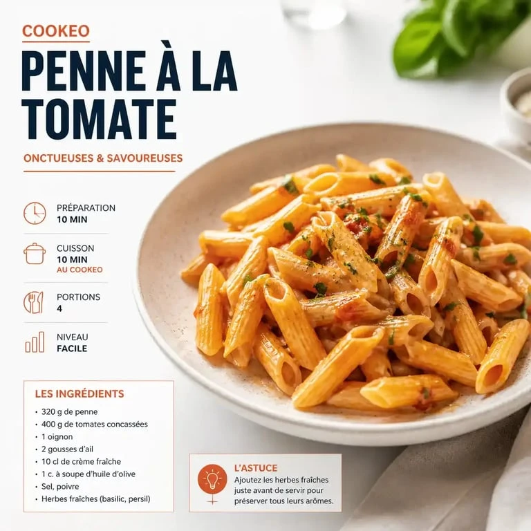 Pâtes cuites au Cookeo dans une assiette