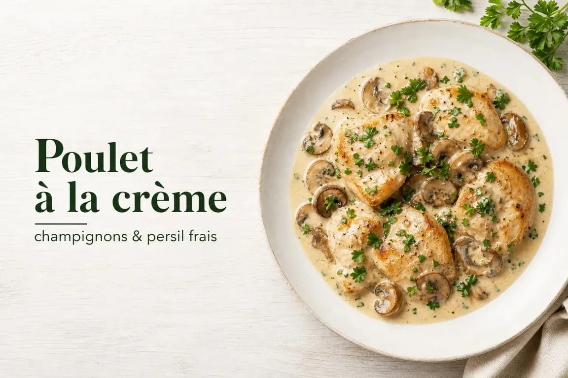 Poulet à la crème et aux champignons cuisiné sans vin blanc, une alternative savoureuse pour remplacer le vin blanc en cuisine