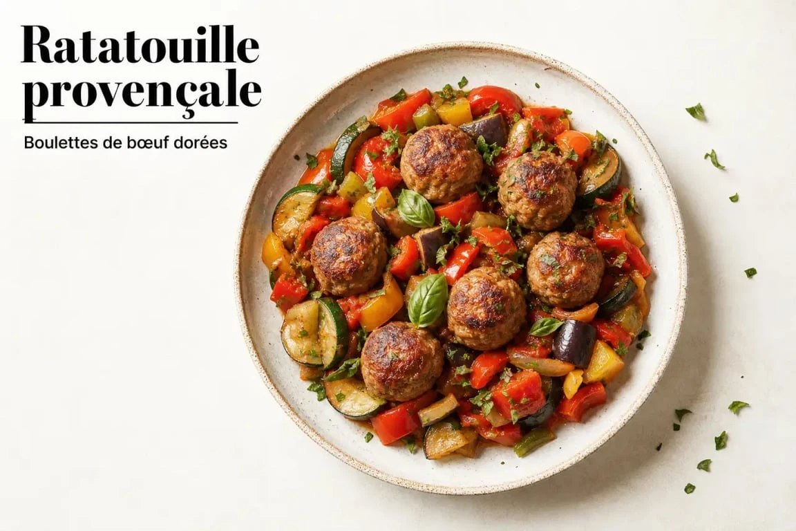 Assiette de ratatouille avec boulettes de bœuf comme accompagnement savoureux