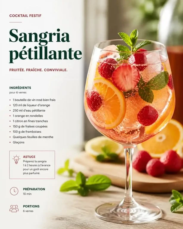 Cocktail facile et pas cher servi dans un verre élégant avec des fruits frais