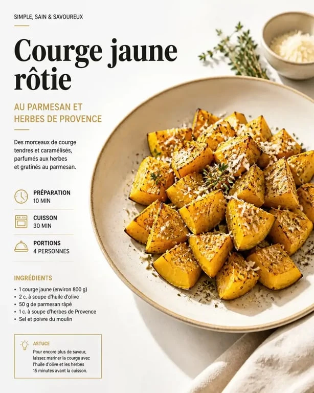 Recette de courge jaune rôtie au parmesan et herbes de Provence