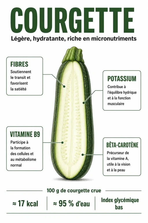 Infographie des bienfaits nutritionnels de la courgette de saison pour la santé