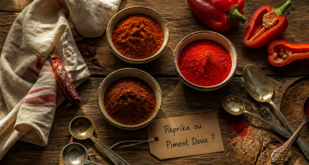 Paprika ou piment doux en bols, comparaison visuelle
