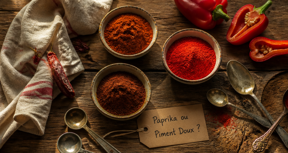 Paprika ou piment doux en bols, comparaison visuelle