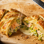 Recette feuilleté salé saumon poireaux tressé croustillant