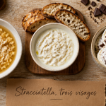 stratiatella soupe fromage glace sur table rustique