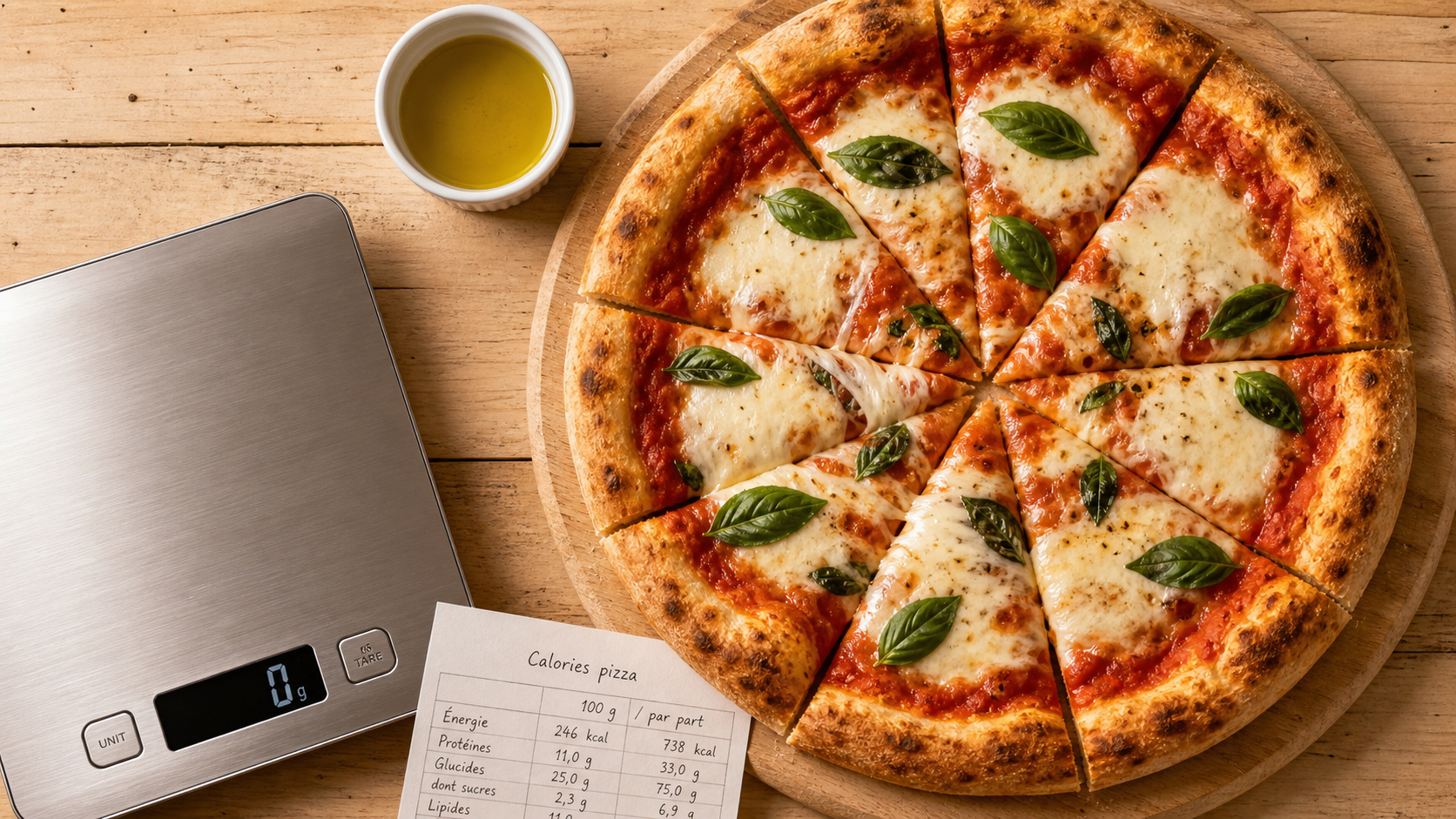 Calories pizza 30 cm : tableau 100 g et calories par part