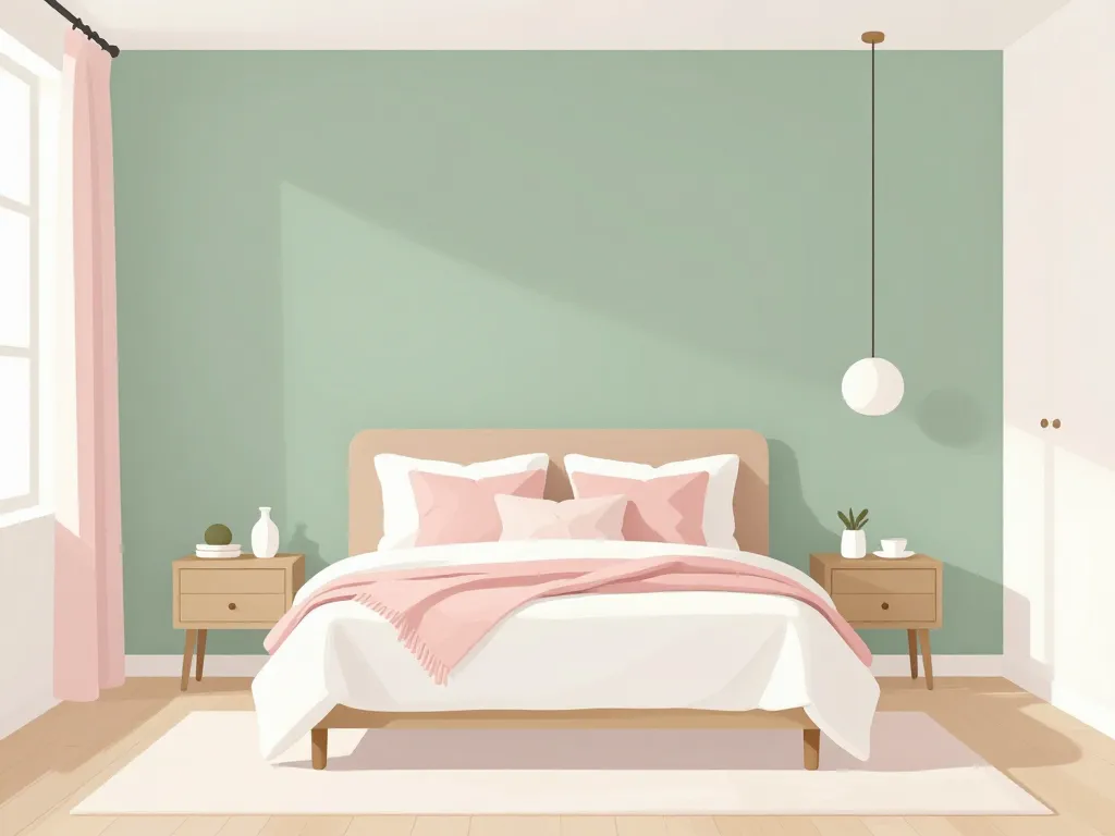 chambre vert sauge et rose équilibrée mur vert et accents rose