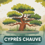 Illustration cyprès chauve feuillage cuivré bord d'eau