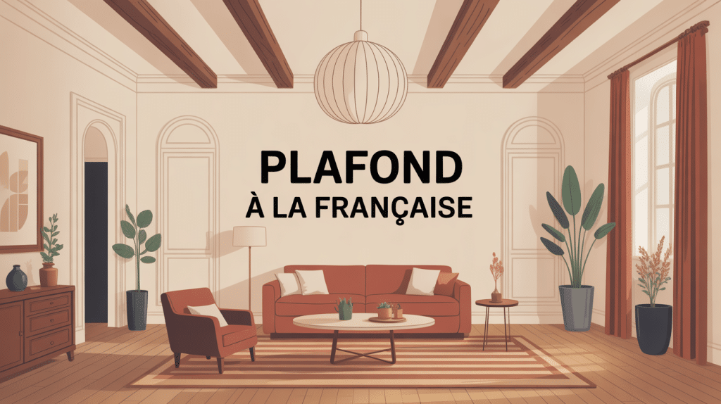 Illustration plafond à la française poutres apparentes moderne lumineux