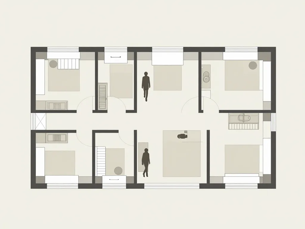 Schéma concept chambre en enfilade plan traversant