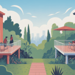illustration terrasse vue plongeante sur voisin ambiance urbaine