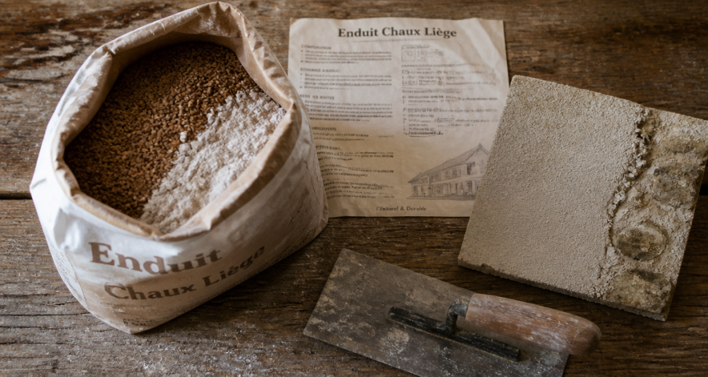 enduit chaux liege sac outils mur pierre