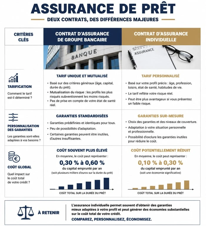Comparatif assurance emprunteur : contrat de groupe vs assurance individuelle courtier