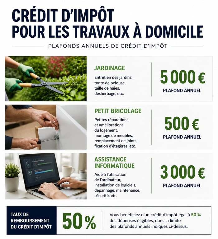Tableau récapitulatif des plafonds de crédit d'impôt pour les travaux à domicile via Travauxmakers.fr