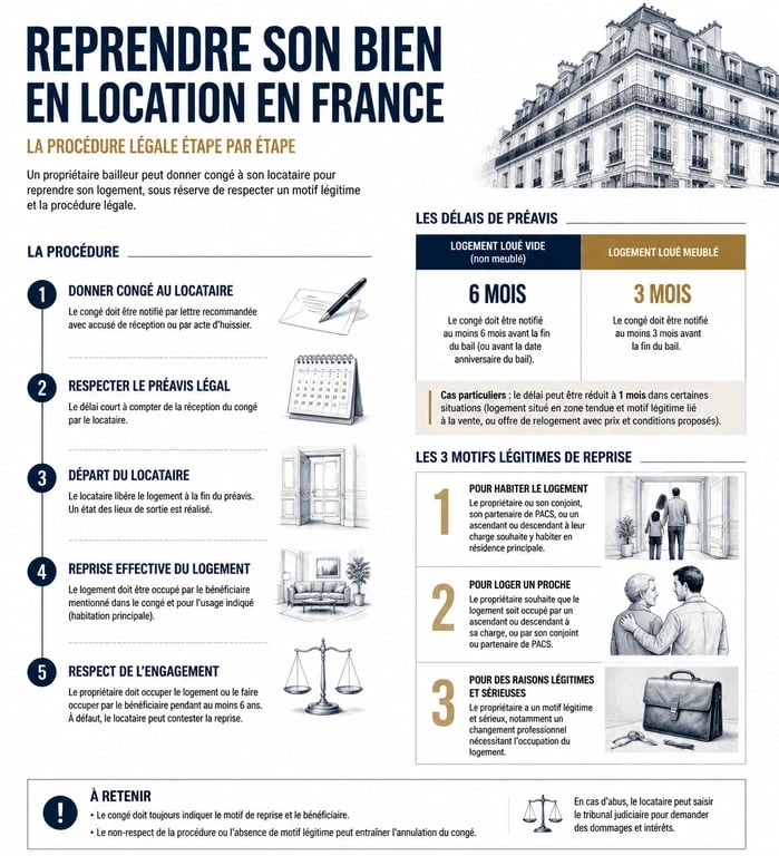 Infographie des droits du locataire face à un congé de reprise ou de vente
