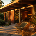 maison californienne année 70 façade bois pierre terrasse
