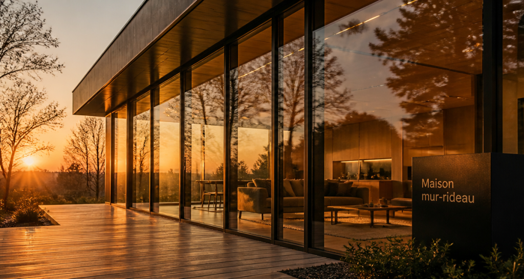 maison mur rideau façade vitrée aluminium
