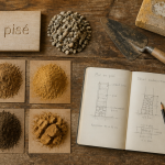 échantillons et outils pour mur en pisé