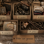 Vider mon grenier, cinq bacs de tri au sol